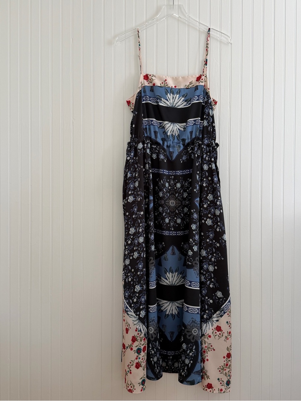 Sandro Paris Bandana Print Mixed Scarf Panel Maxi Dress in Patchwork